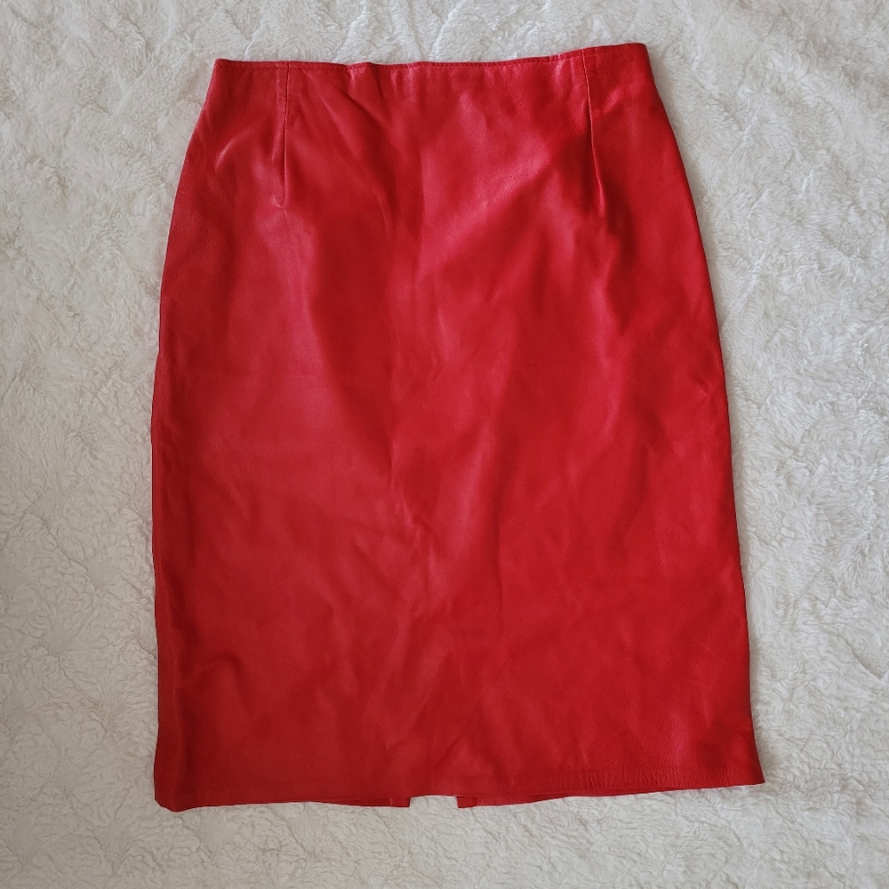 Vintage 80's Firenze Santa Barbara Women Leather Red Mini Skirt. Size: 8